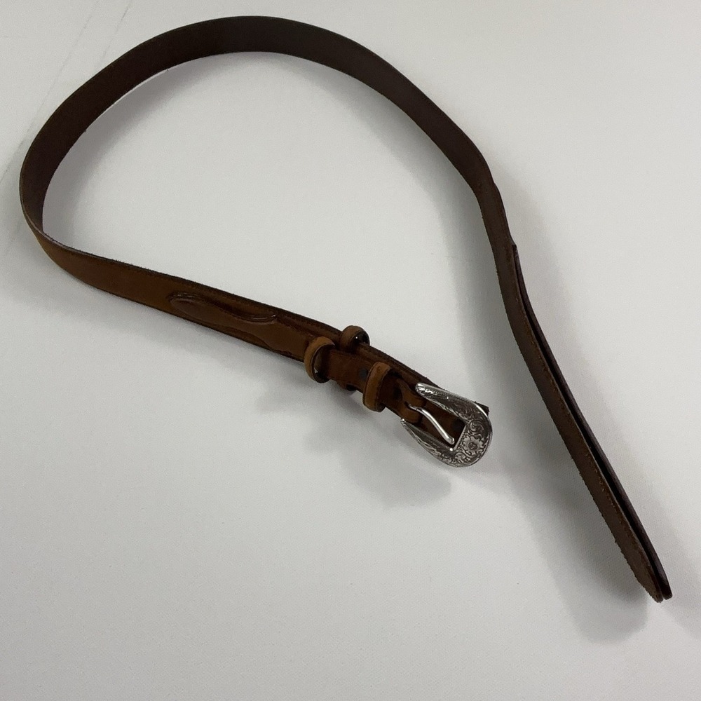 Silver Creek Leather Belt Mens Brown Western Engraved Buckle Cowboy Casual